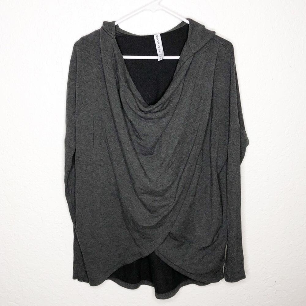 Athleta gray wrap draped front hooded athletic jacket top size Small